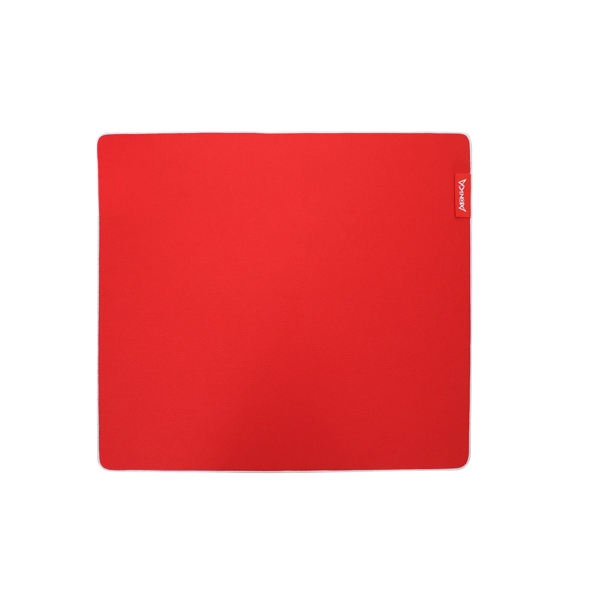 Red mouse pad with a smooth surface and white edging, designed for enhanced precision and comfort during computer use. Ideal for gaming and office environments.