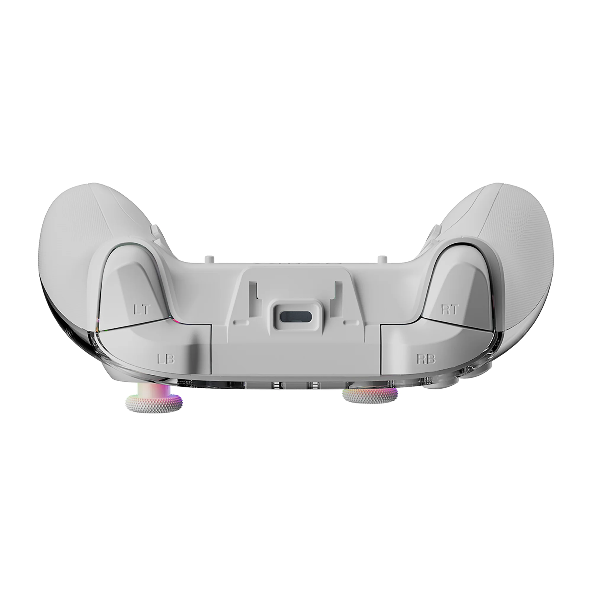 MONKA gaming controller accessory in white with dual grips, silver accents, and labeled LT, LB, RT, RB on the back, highlighting a sleek, ergonomic design